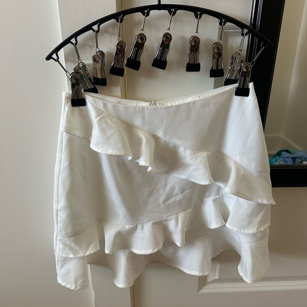 Altar'd State Cream Ruffle Tiered Mini Skirt